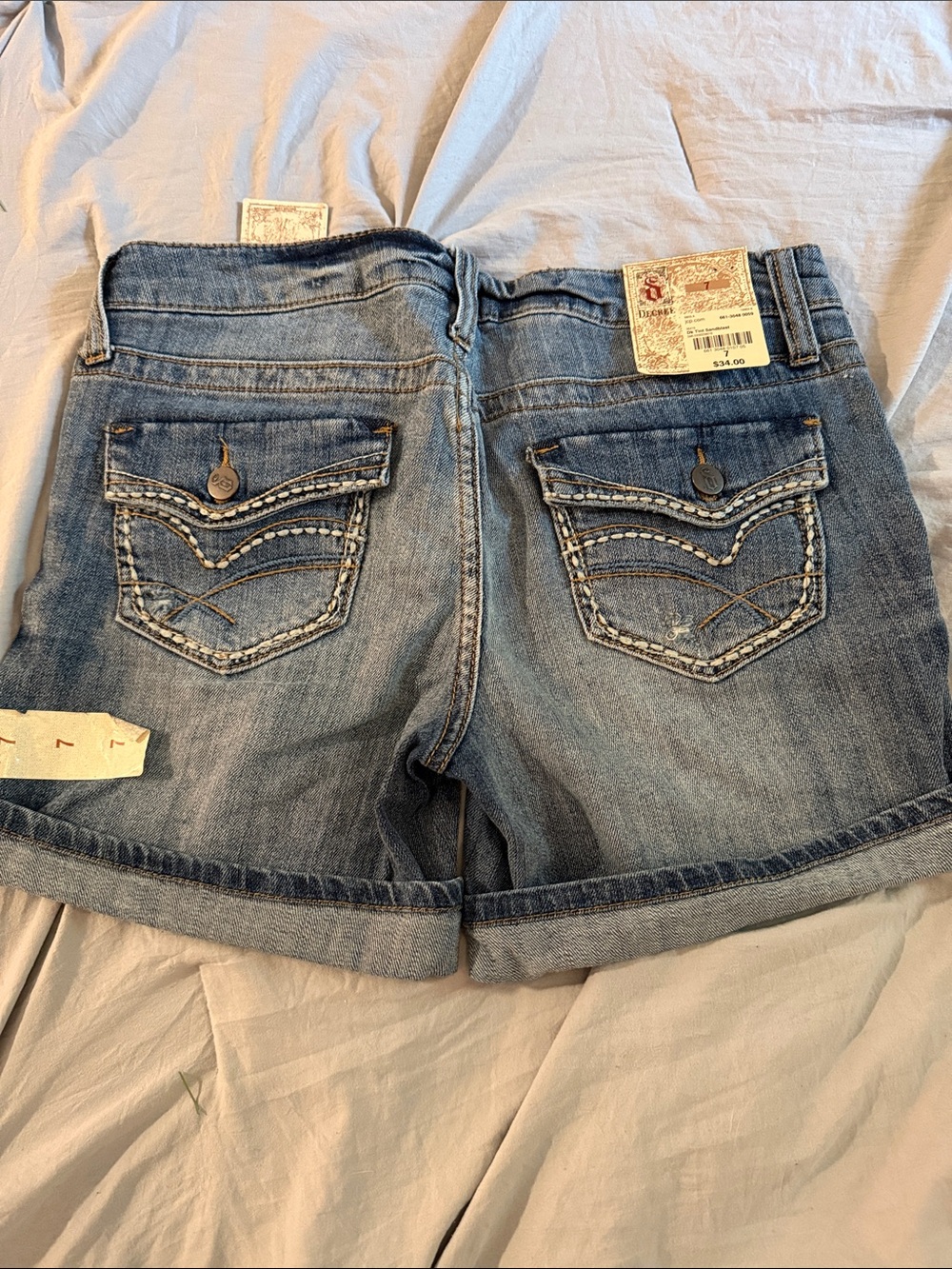 Decree Light Blue Denim Cuffed Shorts with Embroidered Back Pockets